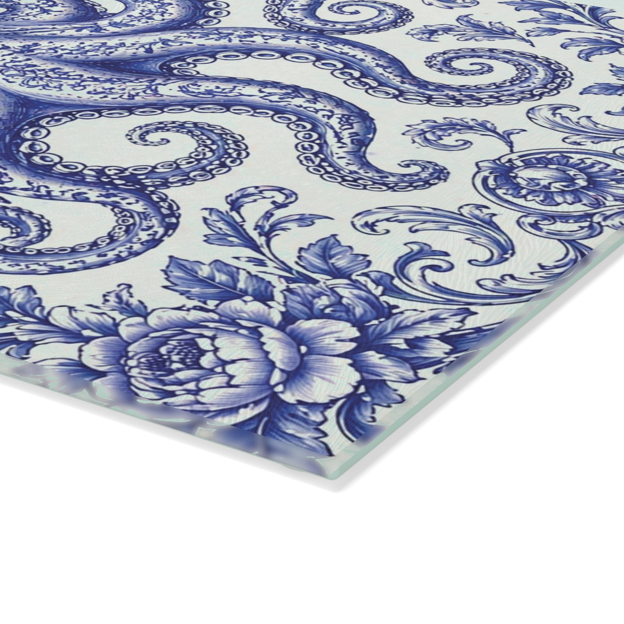 Glass Cutting Board — Blue Delft Octopus Decorative Kitchen Cutting Board