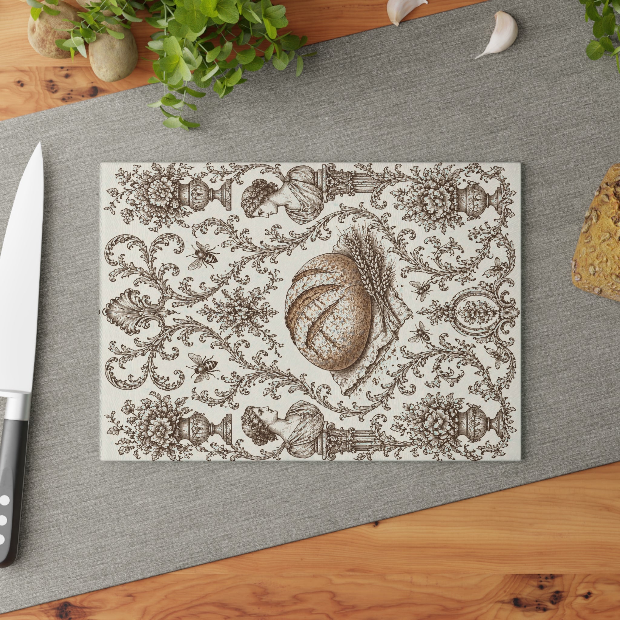 Glass Cutting Board — Vintage Botanical Shell Pattern Tempered Glass Chopping Board