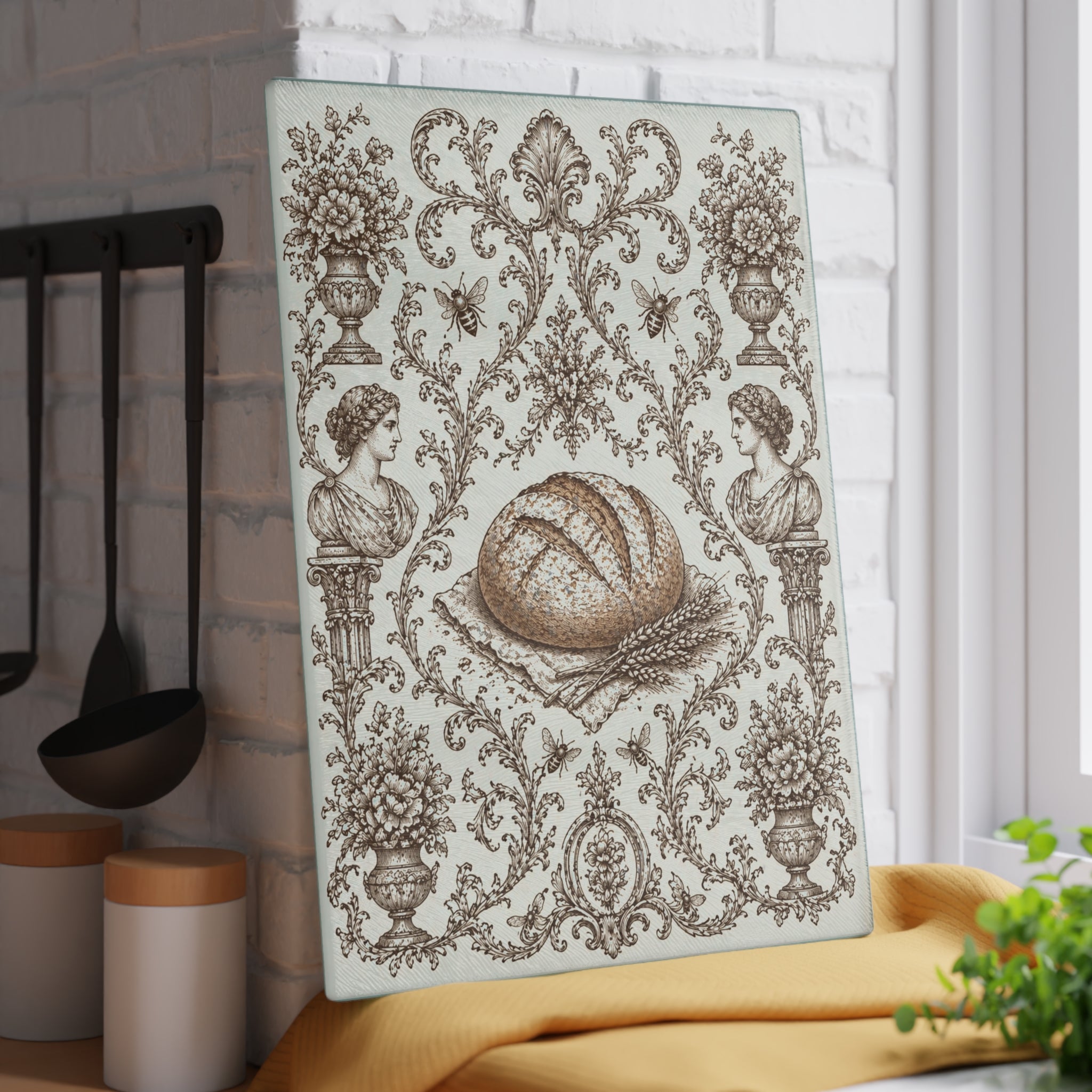 Glass Cutting Board — Vintage Botanical Shell Pattern Tempered Glass Chopping Board