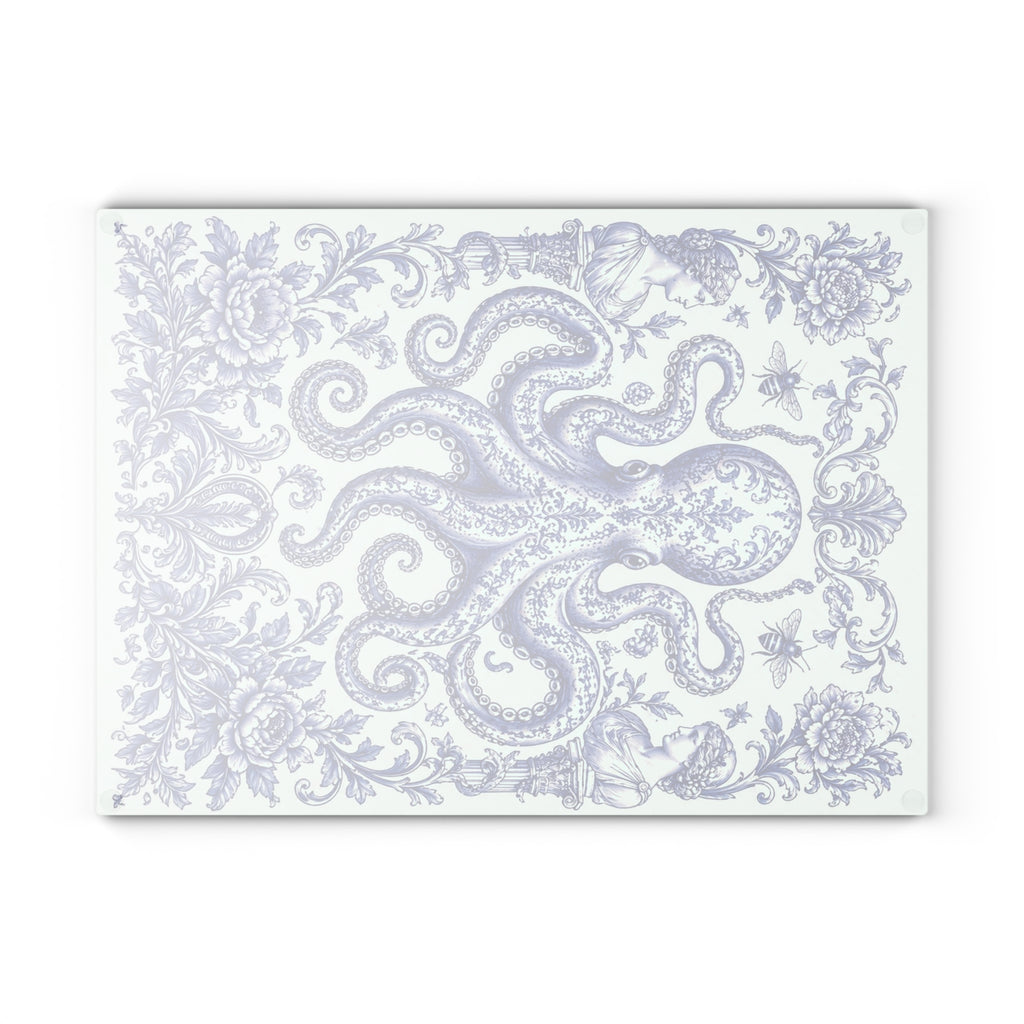 Glass Cutting Board — Blue Delft Octopus Decorative Kitchen Cutting Board