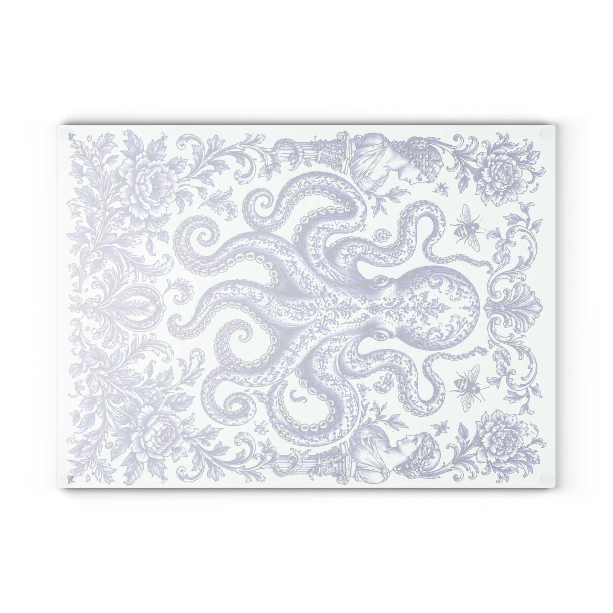 Glass Cutting Board — Blue Delft Octopus Decorative Kitchen Cutting Board