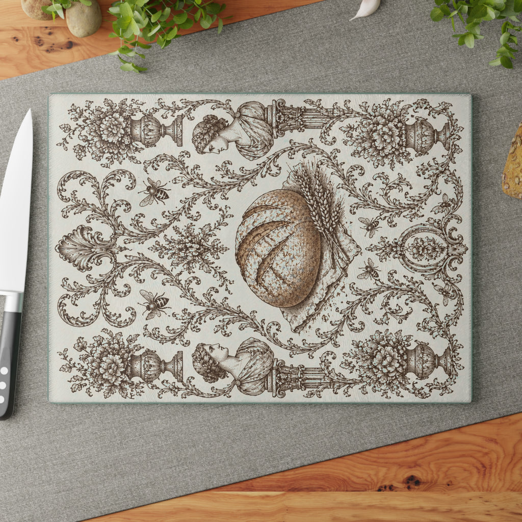 Glass Cutting Board — Vintage Botanical Shell Pattern Tempered Glass Chopping Board