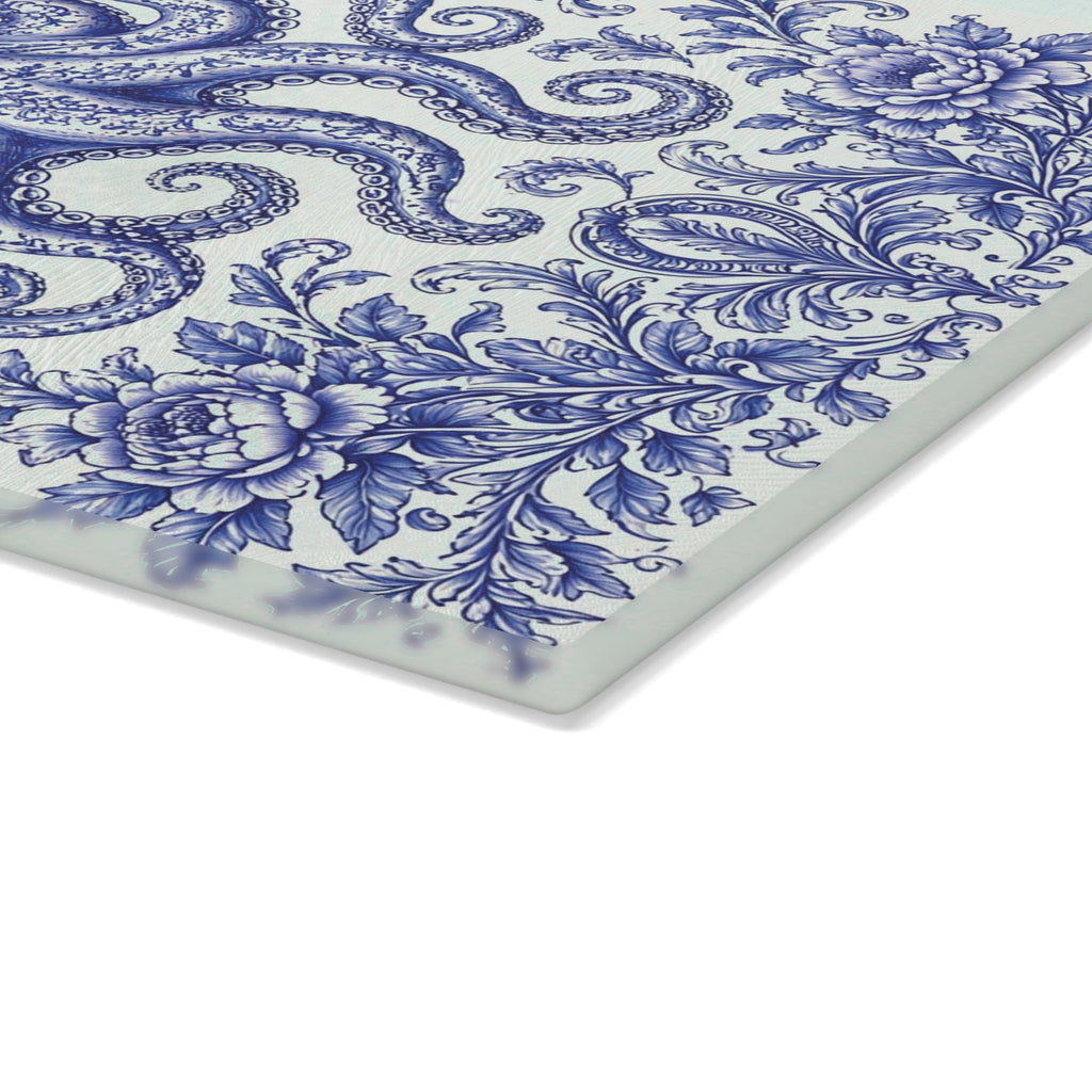 Glass Cutting Board — Blue Delft Octopus Decorative Kitchen Cutting Board