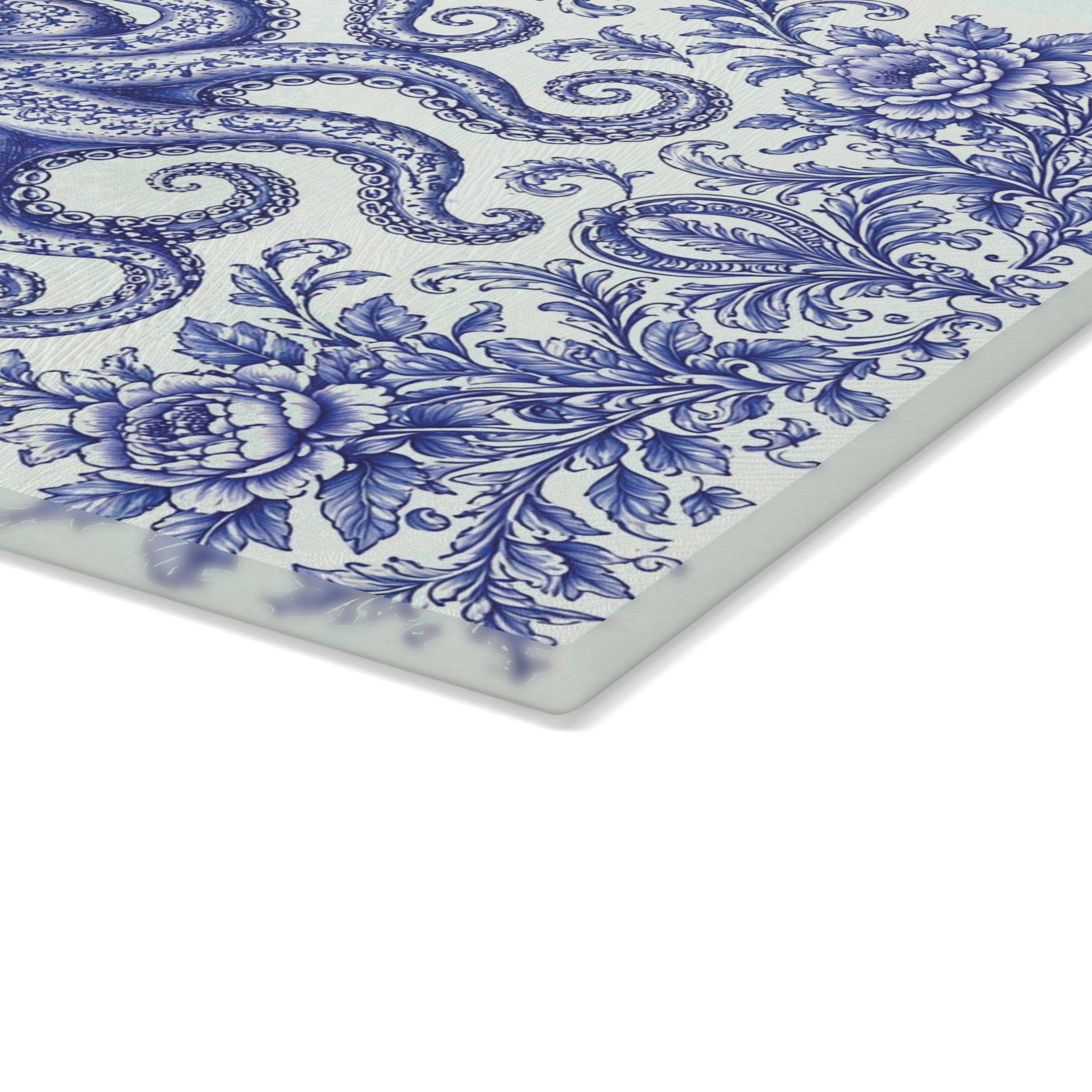 Glass Cutting Board — Blue Delft Octopus Decorative Kitchen Cutting Board