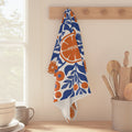 Citrus Grove Microfiber Tea Towel — Blue & Orange Floral Orange Slice Design