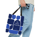 Personalized Blue Geometric Market Tote — Custom Name Grocery Bag