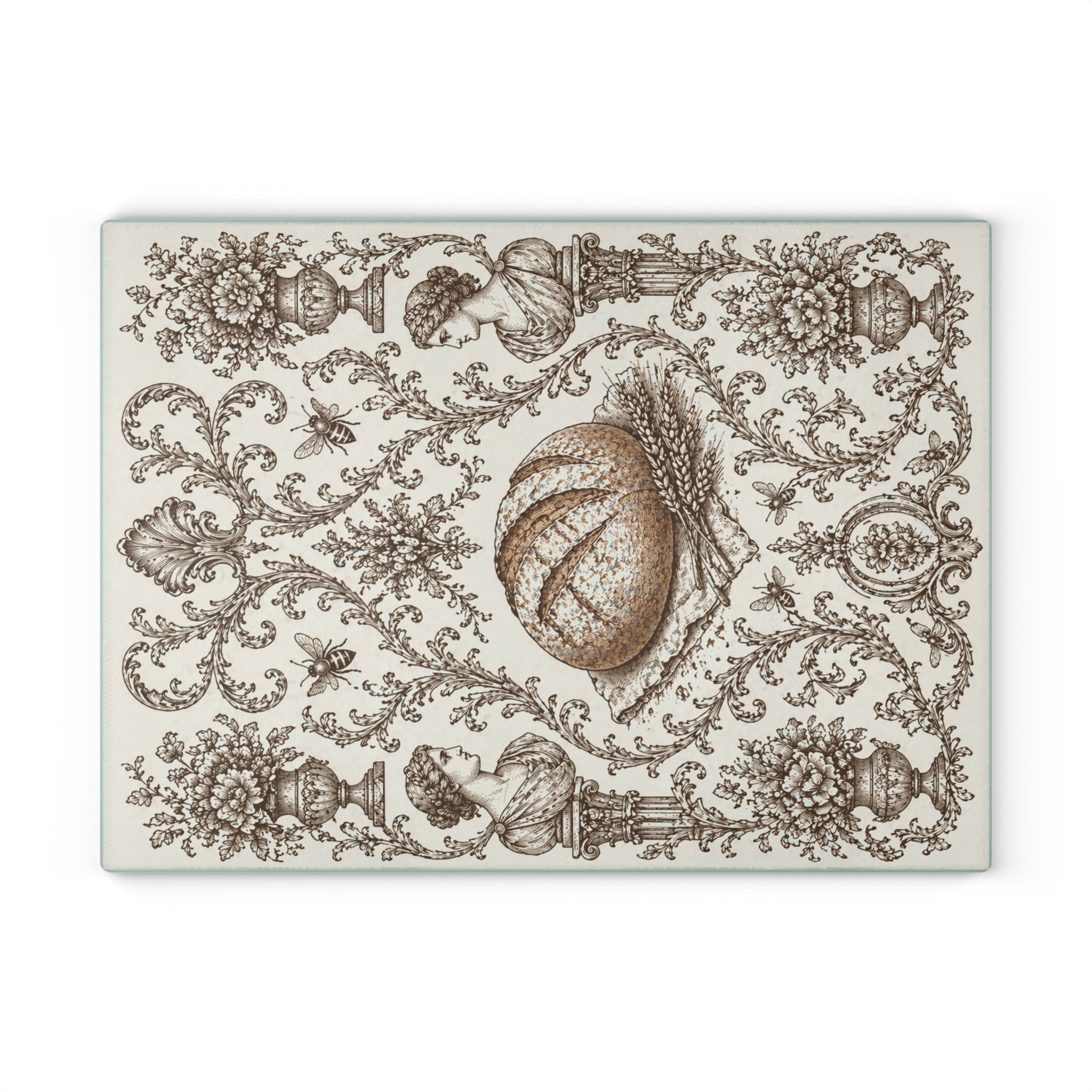 Glass Cutting Board — Vintage Botanical Shell Pattern Tempered Glass Chopping Board