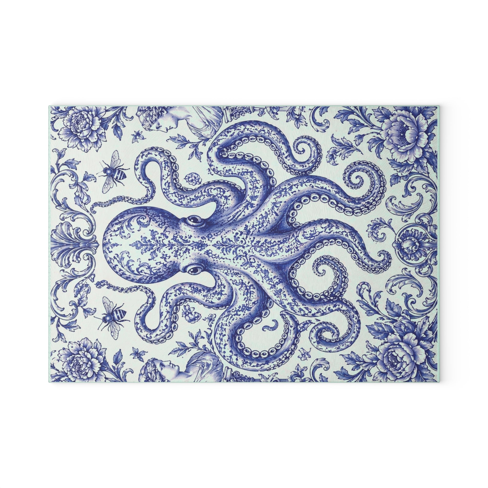 Glass Cutting Board — Blue Delft Octopus Decorative Kitchen Cutting Board